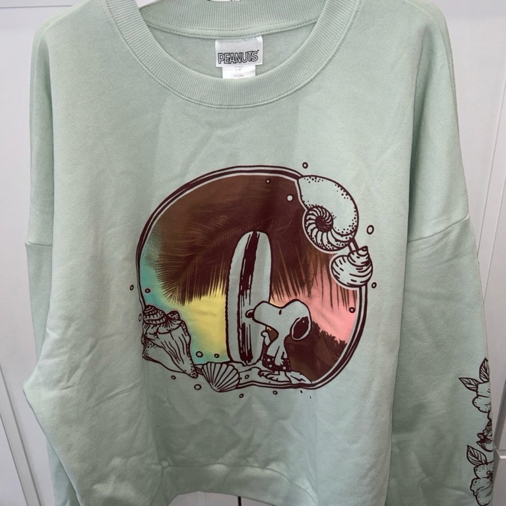 Peanuts Mint Green Surfing Snoopy Sweatshirt Size Large